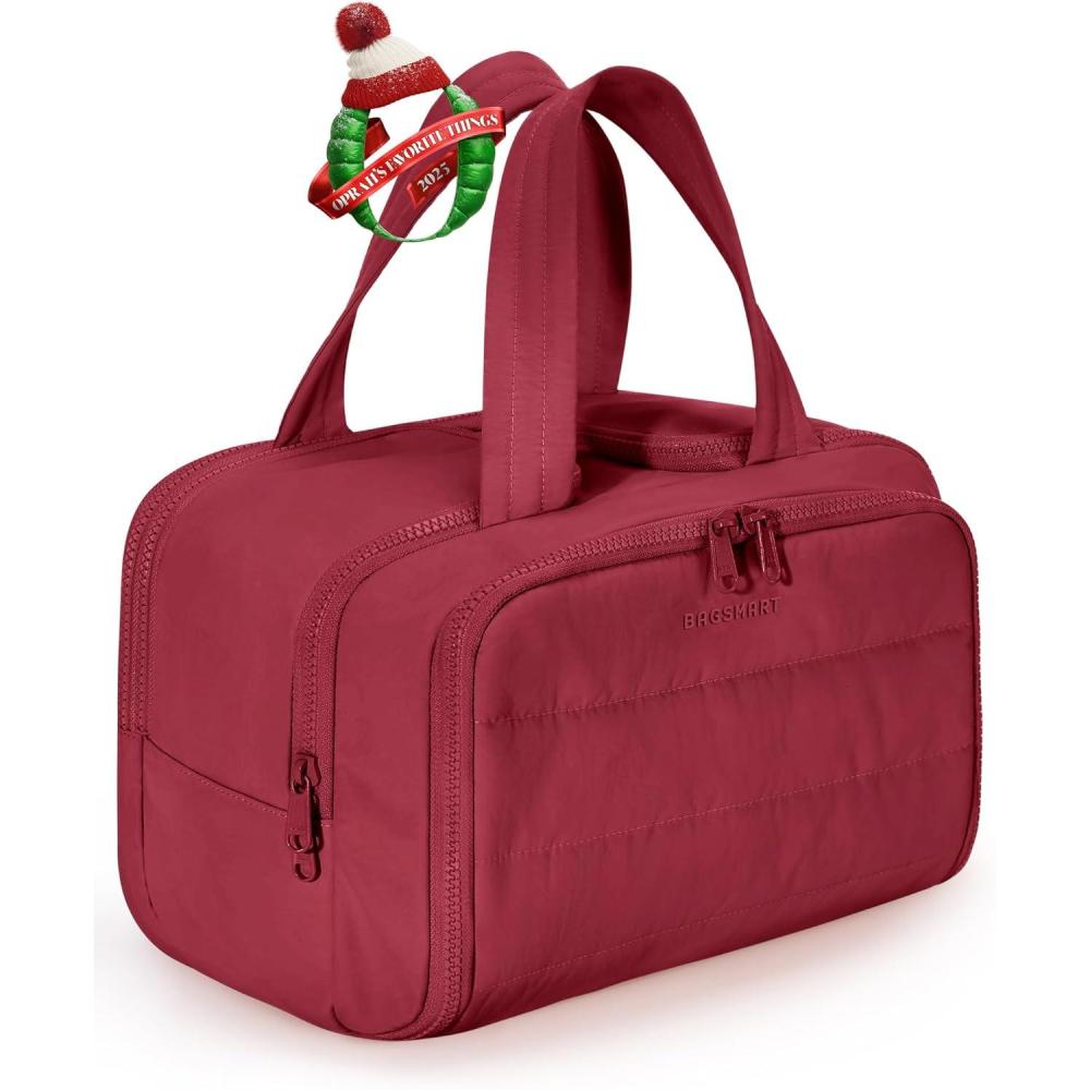 imageBAGSMART Travel Toiletry Bag Crush Toiletry Bag for Women Wideopen Puffy Toiletry Bags for Traveling Large Travel Cosmetic Makeup Bag Organizer for AccessoriesToiletrie BluegVintage Berry