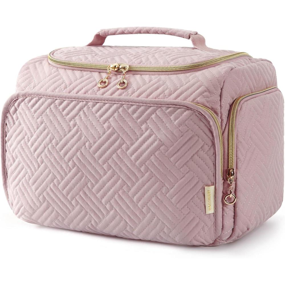 imageBAGSMART Travel Toiletry Bag for Women Cosmetic Bag Makeup Bag Organizer with Handle Travel Bag for Toiletries Travel Accessories Full Sized ContainerPink