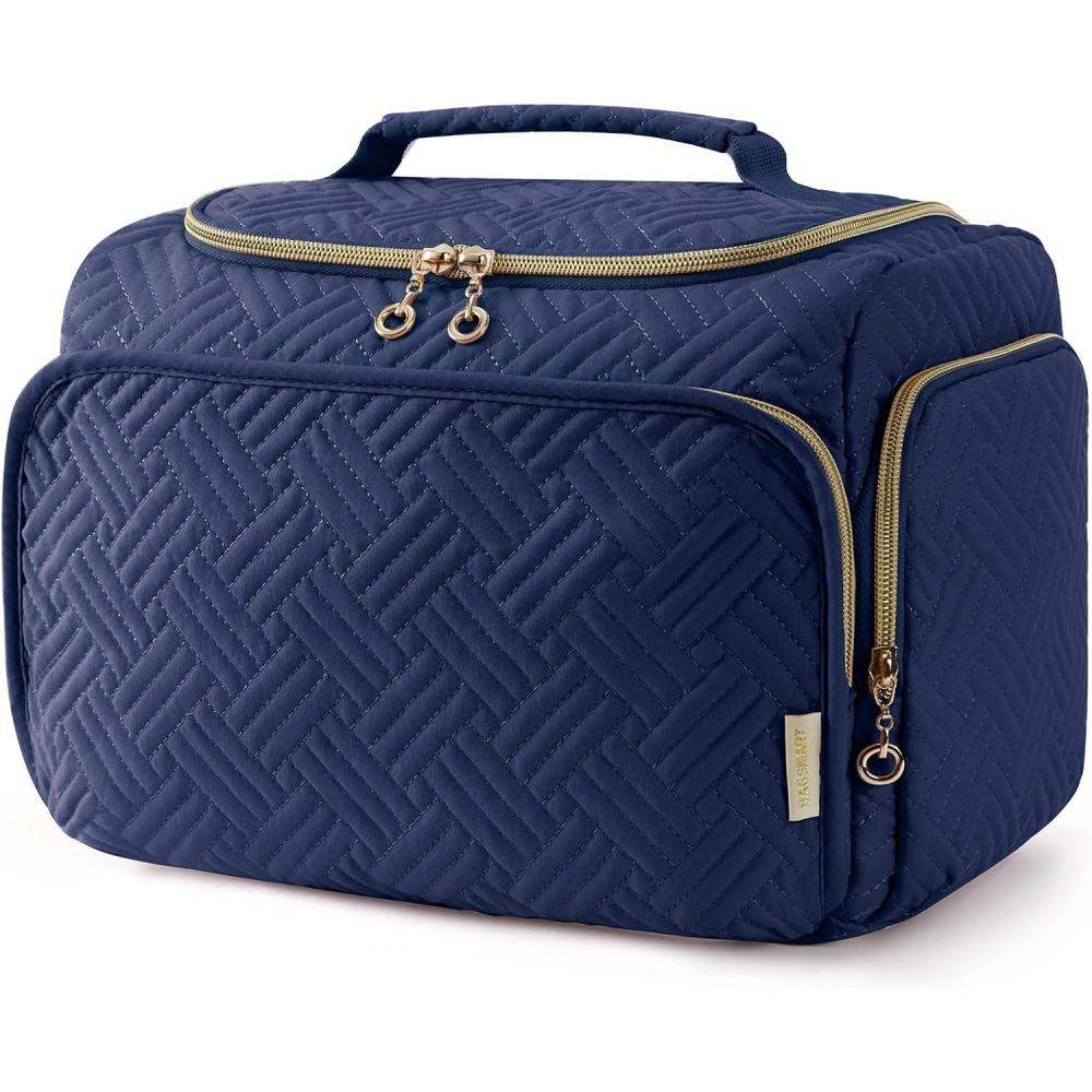 imageBAGSMART Travel Toiletry Bag for Women Cosmetic Bag Makeup Bag Organizer with Handle Travel Bag for Toiletries Travel Accessories Full Sized ContainerNavy