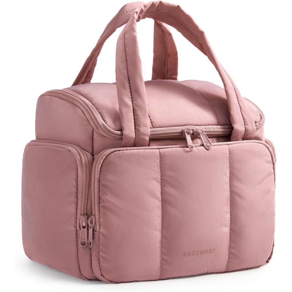 imageBAGSMART Travel Toiletry Bag for Women with Puffy WaterResistant Fabric Roomy Makeup Bag Organizer for TravelSized Toiletries amp Accessories BlackNude Pink