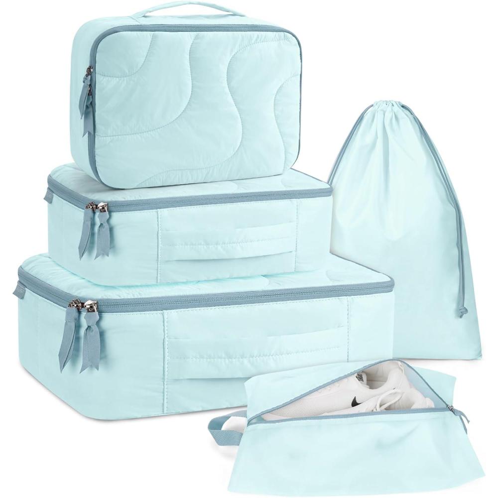 imageBAGSMART Wet Dry Bags 5 Pack Travel Bags Reusable for Swimsuits BeigeBlue