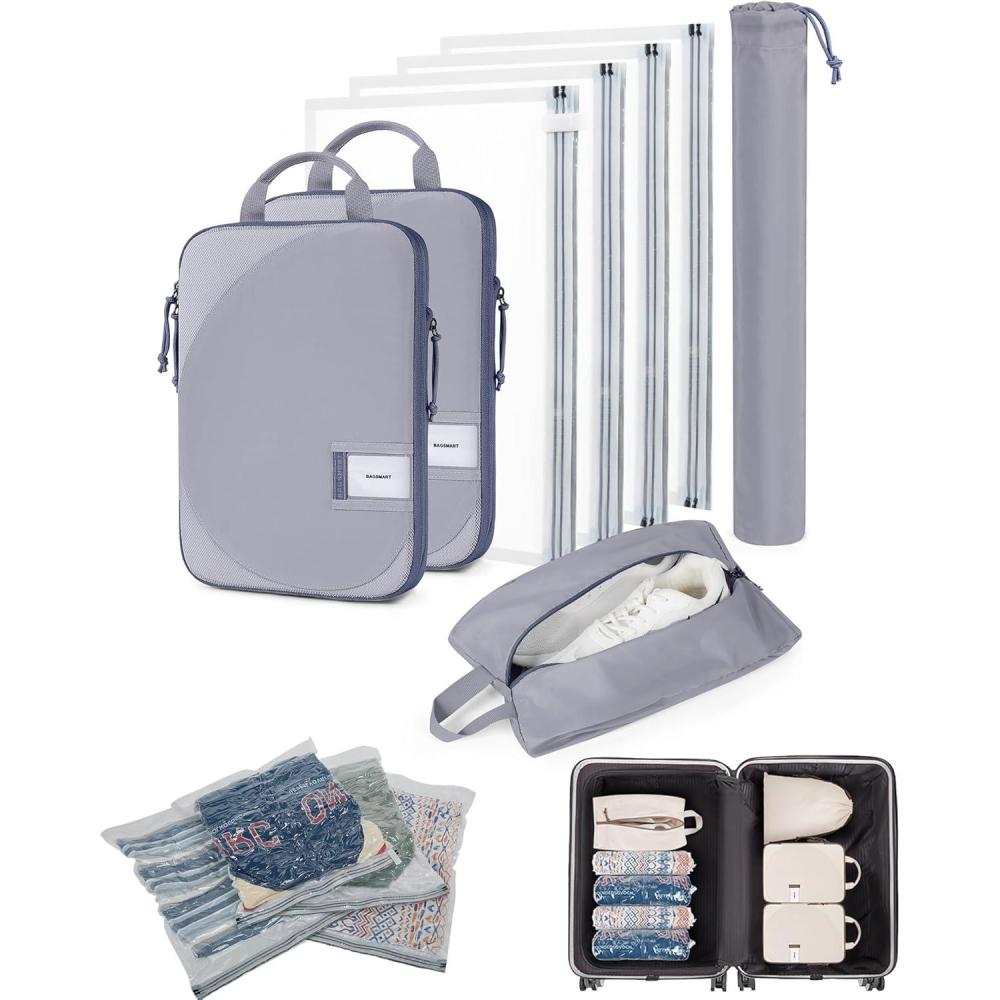 imageBAGSMART Wet Dry Bags 5 Pack Travel Bags Reusable for Swimsuits BeigeGrey