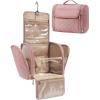BAGSMART Makeup Bag for Women with Hanging Hook, Large Portable Capacity Water-resistant Organizer Travel Case for Toiletries and Cosmetics, Brown(Dark Pink)