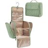 BAGSMART Makeup Bag for Women with Hanging Hook, Large Portable Capacity Water-resistant Organizer Travel Case for Toiletries and Cosmetics, Brown(Green)