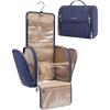 BAGSMART Makeup Bag for Women with Hanging Hook, Large Portable Capacity Water-resistant Organizer Travel Case for Toiletries and Cosmetics, Brown(Navy Blue)