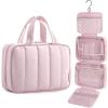 BAGSMART Travel Toiletry Bag for women, Portable Hanging Hook Makeup Bag Organizer, Waterproof Makeup Cosmetic Bag, for Full-Size Accessories, Toiletries, Camel(Pink)