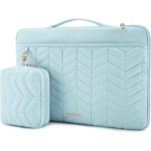 BAGSMART 15-16 inch Laptop Case with Handle, Puffy Padded Laptop Bag Sleeve for Women, Portable MacBook Air/Pro Case Compatible with Dell, HP, Lenovo, ASUS, Acer, Huawei Computer, Black(With Accessories-Baby Blue)