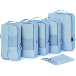 BAGSMART Compression Packing Cubes for Travel, 6 Set Packing Cubes for Carry on Suitcases, Compression Travel Cubes & Suitcase Organizer for Packing with Shoe Bag Sky Blue(Sky Blue)