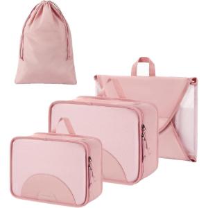BAGSMART Garment Folder Packing Cubes for Travel, 4 Set Lightweight Travel Cubes for Wrinkle Free, Durable Suitcase Organizers Bag Set for Travel Essentials Baby Pink(Baby Pink)