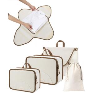 BAGSMART Garment Folder Packing Cubes for Travel, 4 Set Lightweight Travel Cubes for Wrinkle Free, Durable Suitcase Organizers Bag Set for Travel Essentials Baby Pink(White Opal)