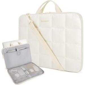 BAGSMART Laptop Case with Handle, Puffy Laptop Sleeve Bag for Women, MacBook Case for Dell, HP, Lenovo, MacBook Air/Pro, 15-15.6 inch, Beige(Beige)
