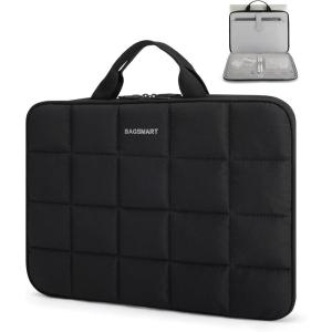 BAGSMART Laptop Case with Handle, Puffy Laptop Sleeve Bag for Women, MacBook Case for Dell, HP, Lenovo, MacBook Air/Pro, 15-15.6 inch, Beige(Black)