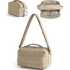 BAGSMART Puffy Water Bottle Crossbody Bags for Women, Small Cross body Purse With Bottle Holder, Hobo Handbag for Travel(3.5l-camel)