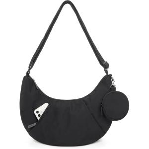 BAGSMART Puffy Water Bottle Crossbody Bags for Women, Small Cross body Purse With Bottle Holder, Hobo Handbag for Travel(4.5l-black)