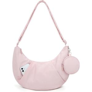 BAGSMART Puffy Water Bottle Crossbody Bags for Women, Small Cross body Purse With Bottle Holder, Hobo Handbag for Travel(4.5l-pink)