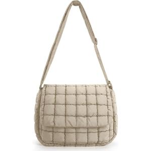 BAGSMART Puffy Water Bottle Crossbody Bags for Women, Small Cross body Purse With Bottle Holder, Hobo Handbag for Travel(6l-camel)