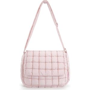 BAGSMART Puffy Water Bottle Crossbody Bags for Women, Small Cross body Purse With Bottle Holder, Hobo Handbag for Travel(6l-pink)