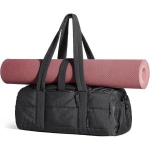 BAGSMART Reiki Gym Bag for Women, Medium Yoga Mat Crossbody Bag with Wet & Dry Pocket, Quilted Gym Shoulder Bag for Weekend, Black(15L-Black)