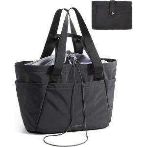 BAGSMART Reusable Grocery Bags, Large Beach Bag, Foldable Tote for Shopping Moving Holiday Travel Packing(32l-black)