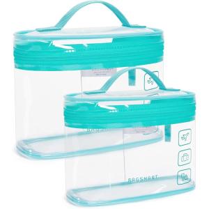 BAGSMART TSA Approved Toiletry Bag, 2 Pack Clear Makeup Cosmetic Bag Organizer, Quart Size Travel Bag for Toiletries, Carry-on Travel Accessories Essentials, Pink-2pcs(Green)