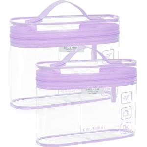 BAGSMART TSA Approved Toiletry Bag, 2 Pack Clear Makeup Cosmetic Bag Organizer, Quart Size Travel Bag for Toiletries, Carry-on Travel Accessories Essentials, Pink-2pcs(Purple)