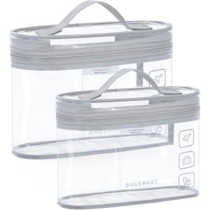 BAGSMART TSA Approved Toiletry Bag, 2 Pack Clear Makeup Cosmetic Bag Organizer, Quart Size Travel Bag for Toiletries, Carry-on Travel Accessories Essentials, Pink-2pcs(Gray)