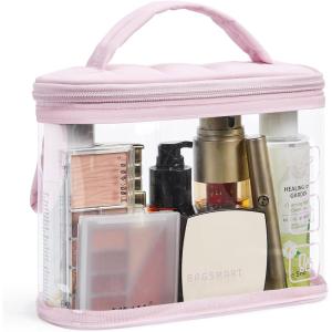 BAGSMART TSA Approved Toiletry Bag, 2 Pack Clear Makeup Cosmetic Bag Organizer, Quart Size Travel Bag for Toiletries, Carry-on Travel Accessories Essentials, Pink-2pcs(Pink-Puffy Top)