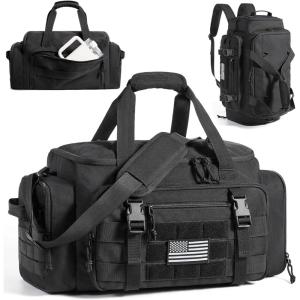 BAGSMART Tactical Gym Bag for Men, 22L Duffle Bag for Travel with Shoe Compartment, 4 in 1 Personal Item Tactical Backpack with 40oz Water Bottle Holder (B-Forest Camo)(A-Military Black)