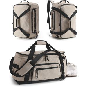 BAGSMART Tactical Gym Bag for Men, 22L Duffle Bag for Travel with Shoe Compartment, 4 in 1 Personal Item Tactical Backpack with 40oz Water Bottle Holder (B-Forest Camo)(I-Camel)