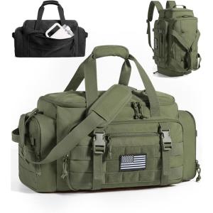 BAGSMART Tactical Gym Bag for Men, 22L Duffle Bag for Travel with Shoe Compartment, 4 in 1 Personal Item Tactical Backpack with 40oz Water Bottle Holder (B-Forest Camo)(D-Olive Drab)