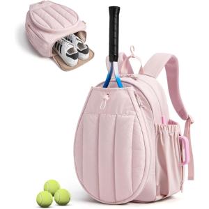 BAGSMART Tennis Gym Bag for Women, Tennis Bag Holds 2 Rackets with Shoe Compartment & Wet Pocket, Sports Duffle Bags fits up to 15.6″ Laptop, Women Overnight Weekend Bag(F-Candy Pink)