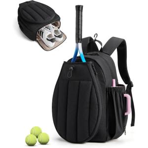 BAGSMART Tennis Gym Bag for Women, Tennis Bag Holds 2 Rackets with Shoe Compartment & Wet Pocket, Sports Duffle Bags fits up to 15.6″ Laptop, Women Overnight Weekend Bag(E-Jet Black)