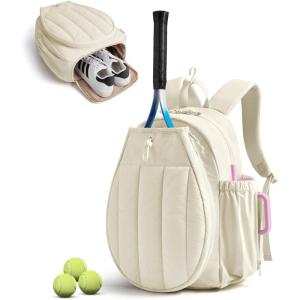 BAGSMART Tennis Gym Bag for Women, Tennis Bag Holds 2 Rackets with Shoe Compartment & Wet Pocket, Sports Duffle Bags fits up to 15.6″ Laptop, Women Overnight Weekend Bag(G-Beige)