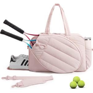 BAGSMART Tennis Gym Bag for Women, Tennis Bag Holds 2 Rackets with Shoe Compartment & Wet Pocket, Sports Duffle Bags fits up to 15.6″ Laptop, Women Overnight Weekend Bag(B-Candy Pink)