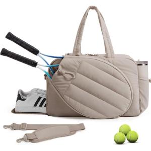 BAGSMART Tennis Gym Bag for Women, Tennis Bag Holds 2 Rackets with Shoe Compartment & Wet Pocket, Sports Duffle Bags fits up to 15.6″ Laptop, Women Overnight Weekend Bag(C-Camel)