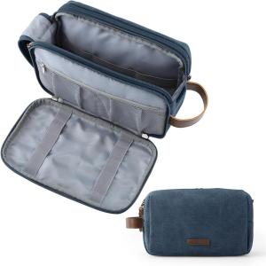 BAGSMART Toiletry Bag for Men, Canvas Travel Toiletry Organizer Dopp Kit Water-resistant Shaving Bag for Toiletries Accessories,Grey-Large(Navy Blue)