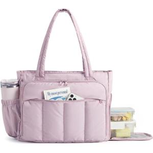 BAGSMART Tote Bag for Women, Teacher Tote with Insulated Compartment, Large Puffer Work Tote Handbags for Work(Baby Pink)