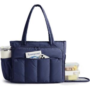 BAGSMART Tote Bag for Women, Teacher Tote with Insulated Compartment, Large Puffer Work Tote Handbags for Work(Navy Blue)