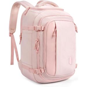 BAGSMART Travel Backpack Carry on Flight Approved, 28L Lightweight Backpack Fits 17.3 Inch Laptop for Men Women, Water Resistant Personal Item Travel Bag with USB Charging Port, Black(Pink)