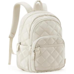 BAGSMART Travel Laptop Backpack, College Backpack for Women, Quilted Small Computer Bookbag, Water-Resistant 15.6 Inch Laptop Casual Bag, Black(08-beige)
