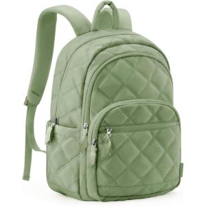 BAGSMART Travel Laptop Backpack, College Backpack for Women, Quilted Small Computer Bookbag, Water-Resistant 15.6 Inch Laptop Casual Bag, Black(14-green)