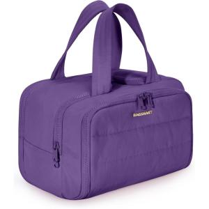 BAGSMART Travel Toiletry Bag, Crush Toiletry Bag for Women, Wide-open Puffy Toiletry Bags for Traveling, Large Travel Cosmetic Makeup Bag Organizer for Accessories,Toiletrie, Blue(f-Dark Purple)