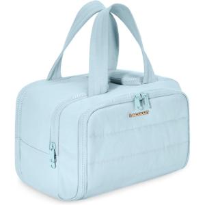 BAGSMART Travel Toiletry Bag, Crush Toiletry Bag for Women, Wide-open Puffy Toiletry Bags for Traveling, Large Travel Cosmetic Makeup Bag Organizer for Accessories,Toiletrie, Blue(d-Blue)