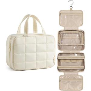 BAGSMART Travel Toiletry Bag for Women, Hanging Travel Bag for Toiletries, Puffy Makeup Cosmetic Bag Organizer, Carry-on Travel Accessories Essentials, Camel(Beige)