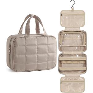 BAGSMART Travel Toiletry Bag for Women, Hanging Travel Bag for Toiletries, Puffy Makeup Cosmetic Bag Organizer, Carry-on Travel Accessories Essentials, Camel(Camel)