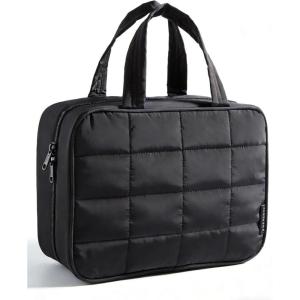 BAGSMART Travel Toiletry Bag for Women, Hanging Travel Bag for Toiletries, Puffy Makeup Cosmetic Bag Organizer, Carry-on Travel Accessories Essentials, Camel(Black)