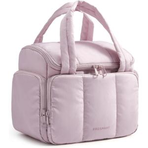 BAGSMART Travel Toiletry Bag for Women with Puffy Water-Resistant Fabric, Roomy Makeup Bag Organizer for Travel-Sized Toiletries & Accessories, Black(Baby Pink)