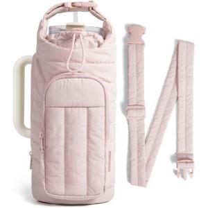 BAGSMART Water Bottle Holder Bag with Strap, 40/32 oz Crossbody Bag Gym Accessories, Sling Purses for Women(Pink)