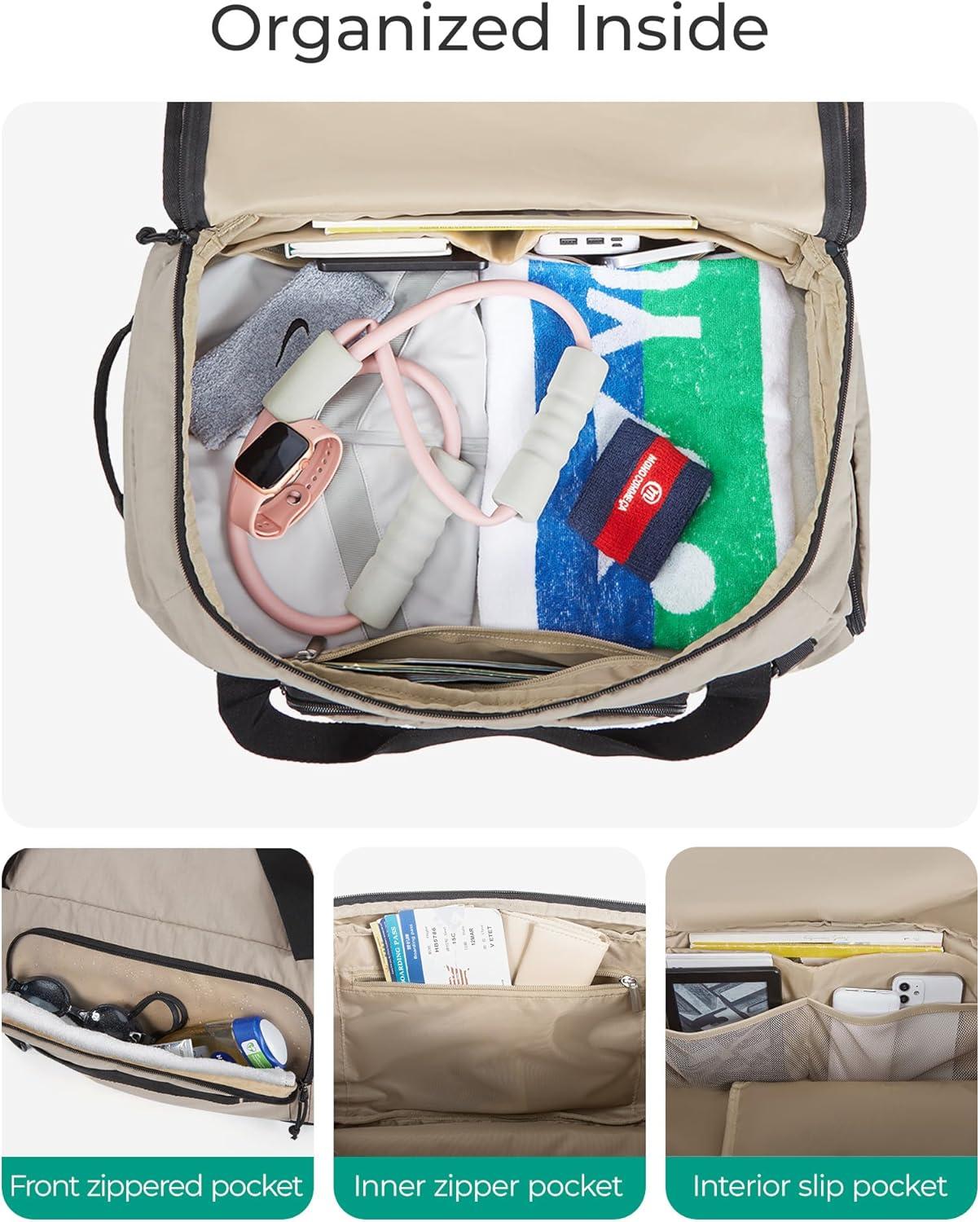 imageBAGSMART 4IN1 Gym Bag for Women TSA Lightweight Duffle Bag for Travel with Shoe Compartment amp Wet Pocket 30L Carry On Weekender Bags for WomenWater Resistant Travel Duffel BackpackCamelHJet Black