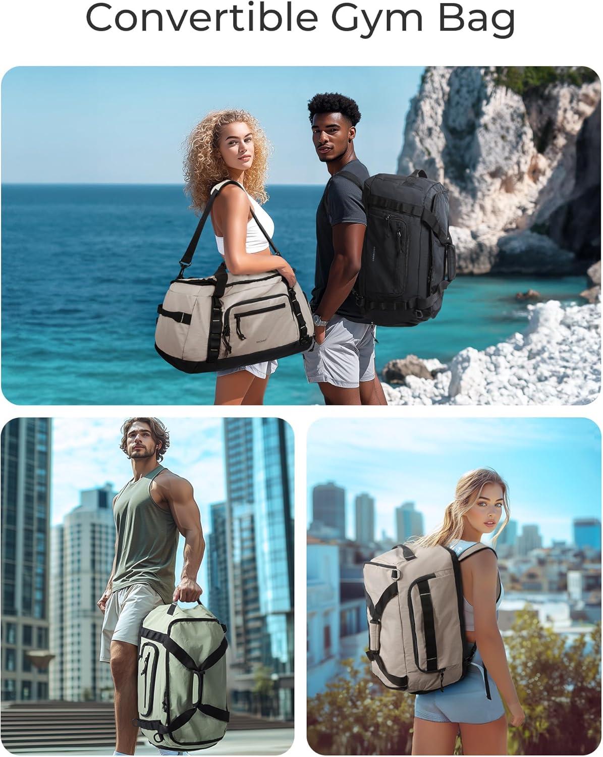 imageBAGSMART 4IN1 Gym Bag for Women TSA Lightweight Duffle Bag for Travel with Shoe Compartment amp Wet Pocket 30L Carry On Weekender Bags for WomenWater Resistant Travel Duffel BackpackCamelICamel